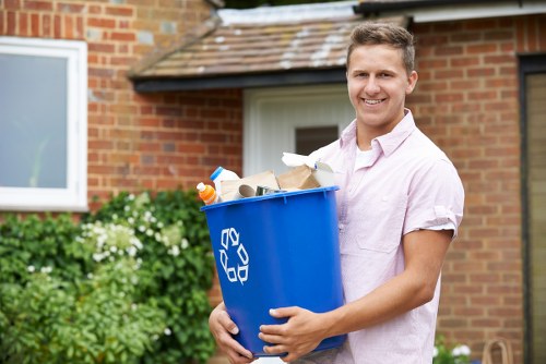 Workers sorting recyclable construction materials
